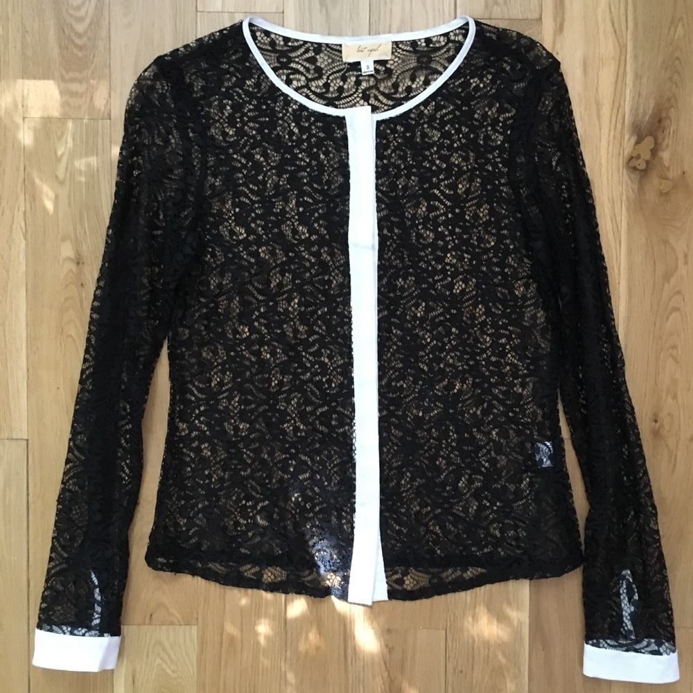 Lost April Sheer Flowery Design Black Top